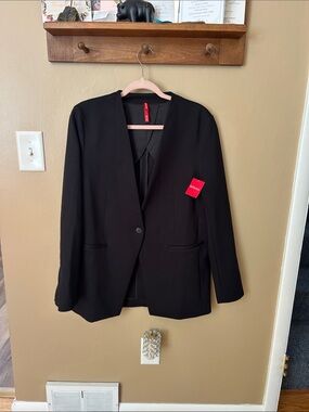 SPANX Black Women's Single-Button Blazer with Red Logo Tag Medium